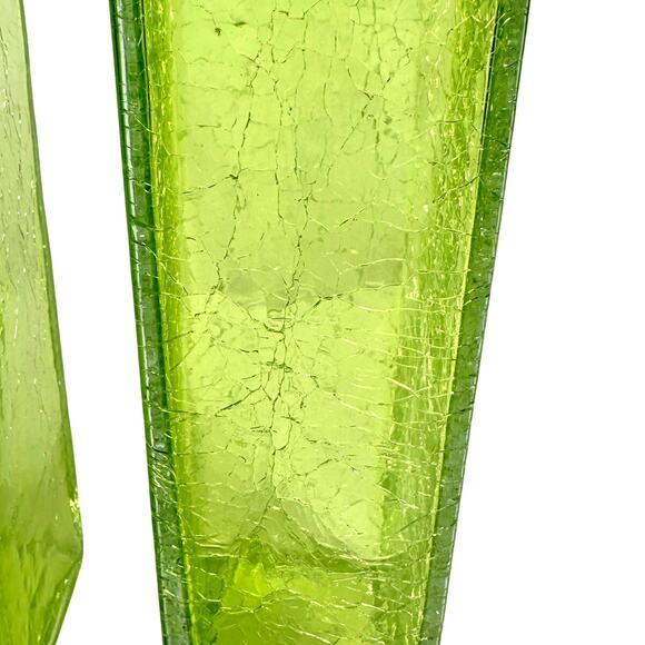 Art Glass MCM Vibrant Green Vintage Crackle Finish Rectangular 10" Vases-Pair! - Picture 2 of 9